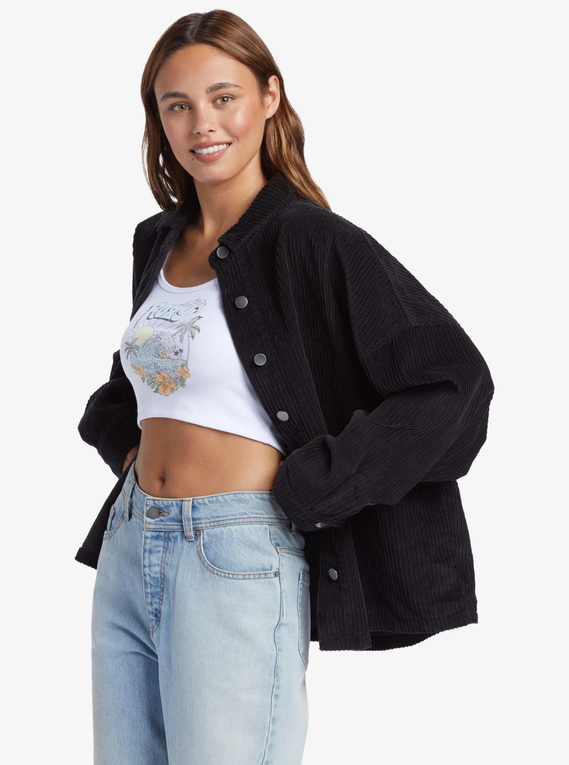 Chemise Manches Longues En Velours Côtelé Roxy KICK BACK WASHED CORD - Anthracite 4 Chemise Manches Longues En Velours Côtelé Roxy KICK BACK WASHED CORD - Anthracite – Image 2